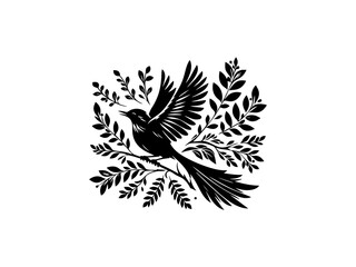 Obraz premium Bird Silhouette on Branch SVG Clipart 