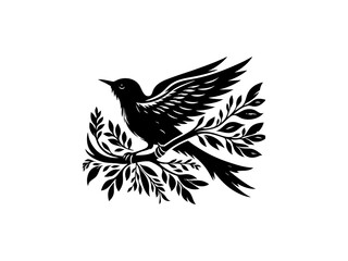 Obraz premium Bird Silhouette on Branch SVG Clipart 
