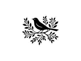 Bird Silhouette on Branch SVG Clipart
