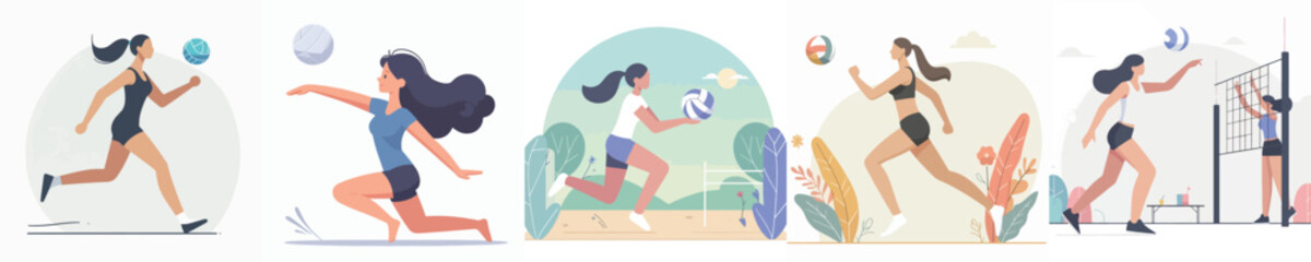 vector female character playing volleyball