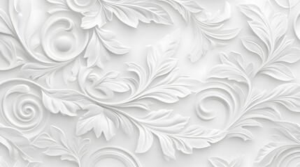 Fototapeta premium Elegant White 3D Floral Ornament Wall Texture