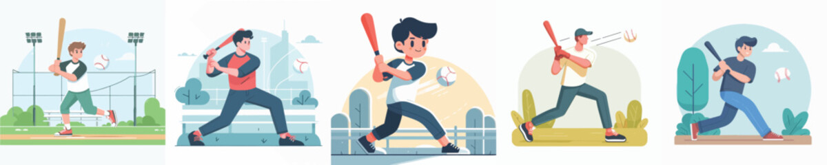 vector character man playing baseball