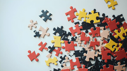 Colorful Puzzle Pieces Scattered On White Background
