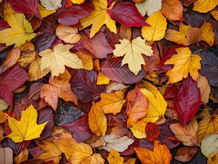Beautiful Autumn Leaves in Various Shades on Forest Floor