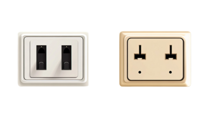 Set of different electrical outlets and switches. Each element is separately isolated