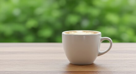 Obraz premium Cup of coffee representing morning relaxation with green background