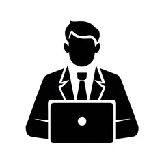 Businessman Working on Laptop Silhouette Vector Icon