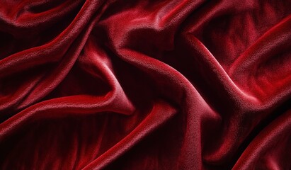 Luxurious Smooth Textured Red Velvet Fabric with Gentle Waves