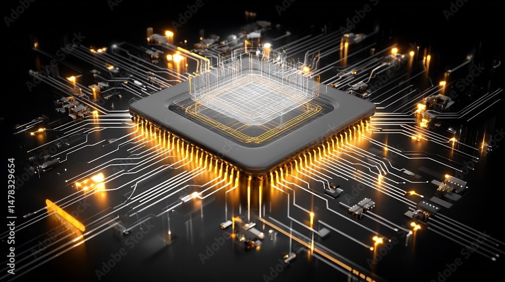 Poster processor with glowing connections symbolizing advanced technological advancements