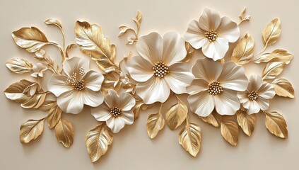 Ornamental 3D Floral Design In Cream And Gold
