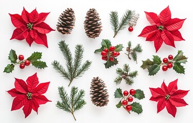 Christmas Decorations Flatlay On White Background