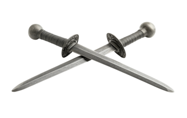 Metal fencing blades crossed in a perfect X, capturing the intensity and art of fencing in motion isolated on white background PNG