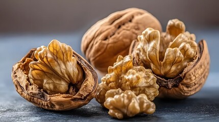 Obraz premium Closeup of Cracked Walnuts Showing Kernels