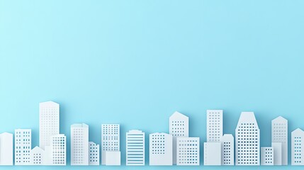 Simple city skyline design on a pastel background.