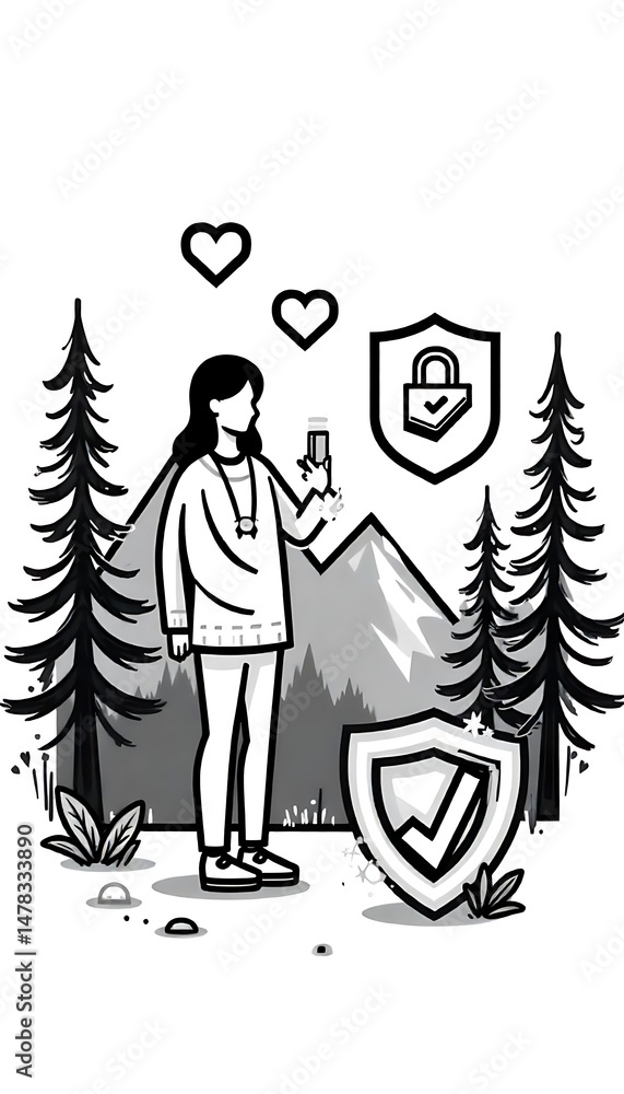 Aufkleber generative ai exploring secured connection in nature with mobile phone