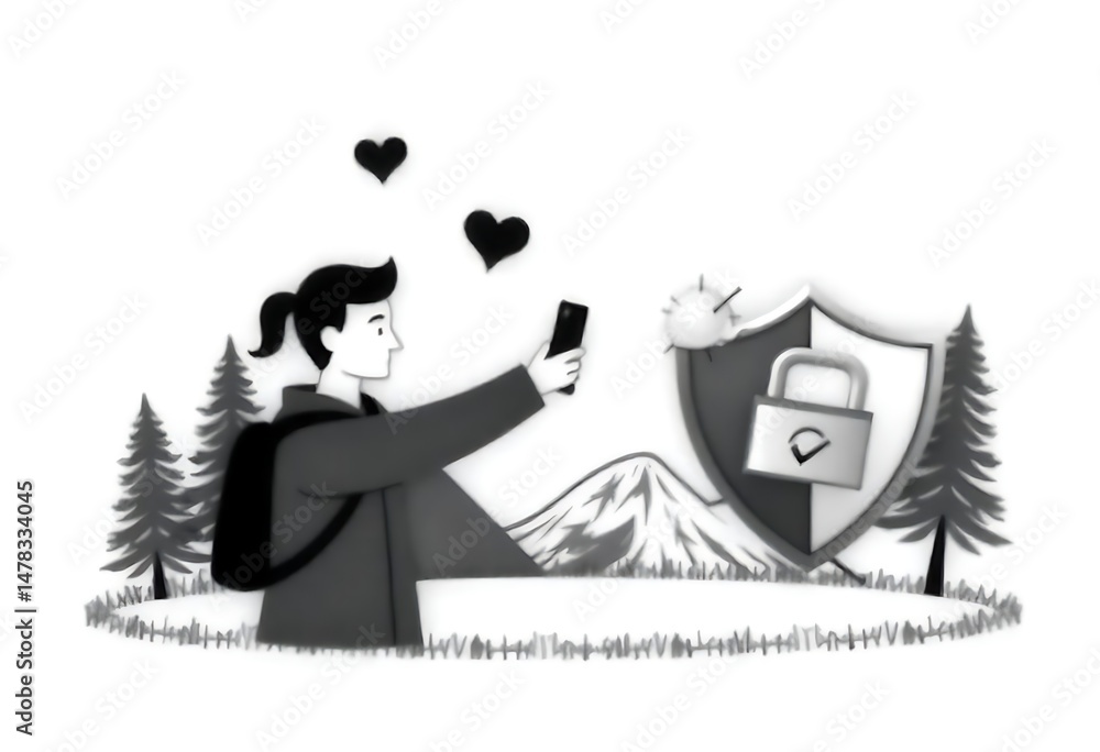 Aufkleber generative ai depicts a digital nomad securing their data while traveling