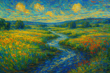 AI-drawn brush stroke landscape painting

