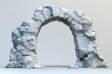 Weathered Stone Archway Mockup with Rugged Texture and Ancient Masonry Against Light Background

