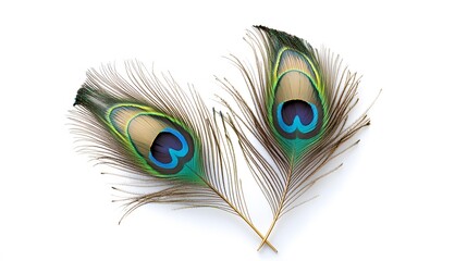 Obraz premium Vibrant Peacock Feathers Close Up on White Background