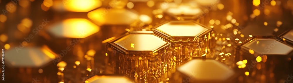Aufkleber detailed close-up view of golden hexagonal shapes.
