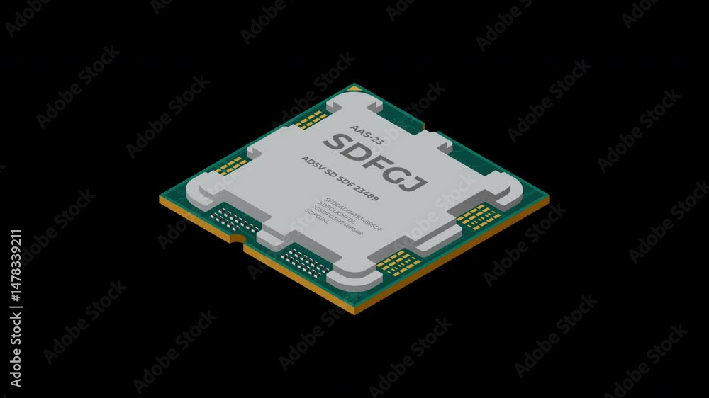 Fototapete Isometric processor animation. Central processing unit or CPU. Computer hardware components. Semiconductor technology concept. Transparent background with alpha channel
