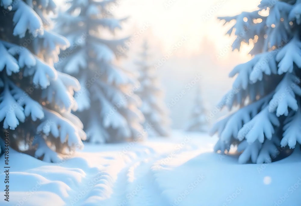 Poster Generative AI Image Featuring a Snowy Path Through a Winter Forest