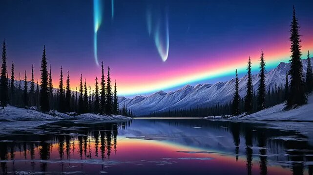 Breathtaking Aurora Over Tranquil Mountain Lake