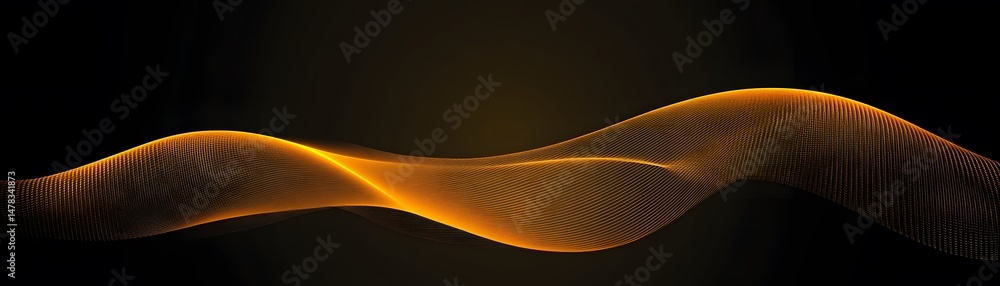 Poster abstract design with flowing golden lines on dark background.