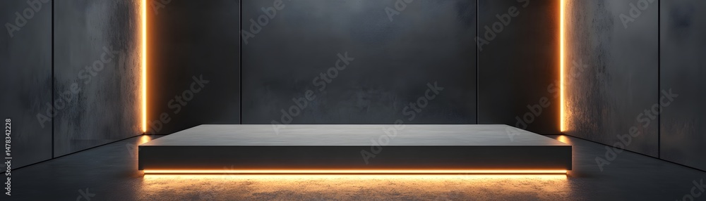 Poster empty display platform illuminated by warm light