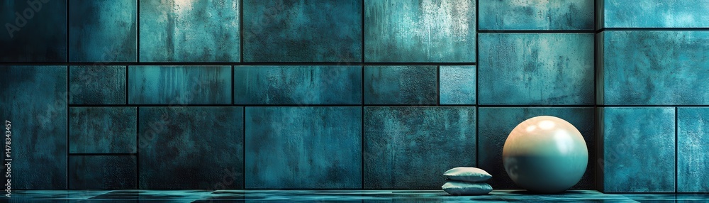 Aufkleber teal square tiles background with round object