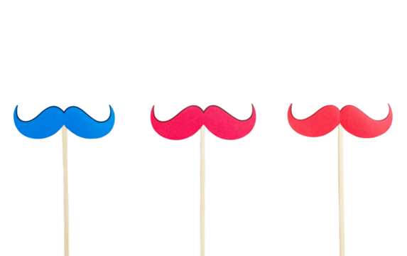 French mustache props on sticks with vibrant tricolor colors, bringing laughter and national pride to the party isolated on white background PNG