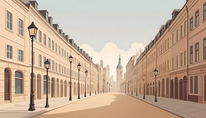 Fototapeta premium European City Street with Buildings and Lampposts