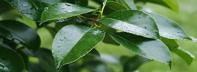 Closeup Of Wet Green Leaves