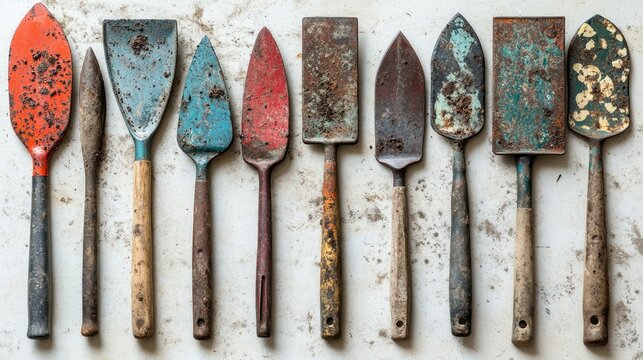Row of used gardening tools