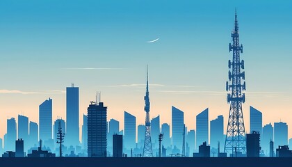 Obraz premium City Skyline with Tower and Antenna Vector Graphic