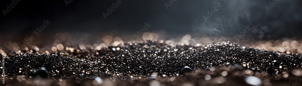 Poster close-up view of small dark particles on a surface.