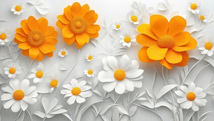 Orange And White Paper Flowers Decorative Background