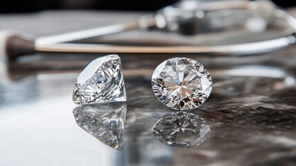 Two Stunning Diamonds with Reflections on a Textured Gray Surface