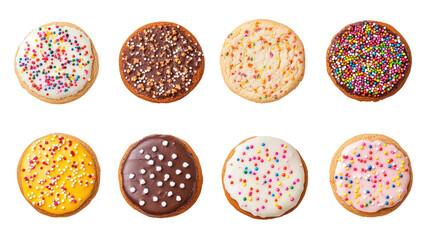 Collection of Round Cookies with Sprinkles Isolated on Transparent Background