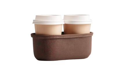 Two Coffee Cups in Carrier for Takeaway on White Background Transparent Background