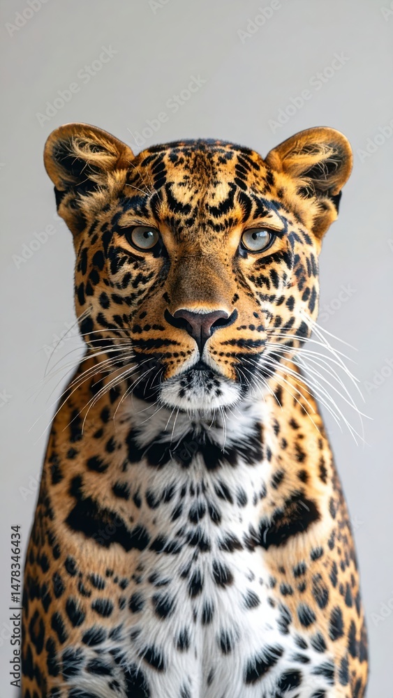 Poster stunning close-up of a leopard featuring sharp feline features and distinctive spot patterns ideal f