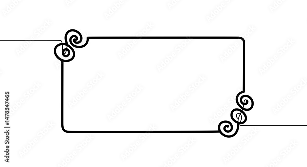Poster ornate frame design: a simple yet elegant, black outlined frame adorned with stylized swirl ornament