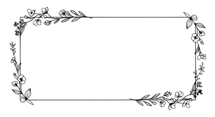 Floral Frame of Elegance: A beautifully drawn, delicate floral frame composed of meticulously illustrated botanical elements in a timeless, clean, and elegant presentation.