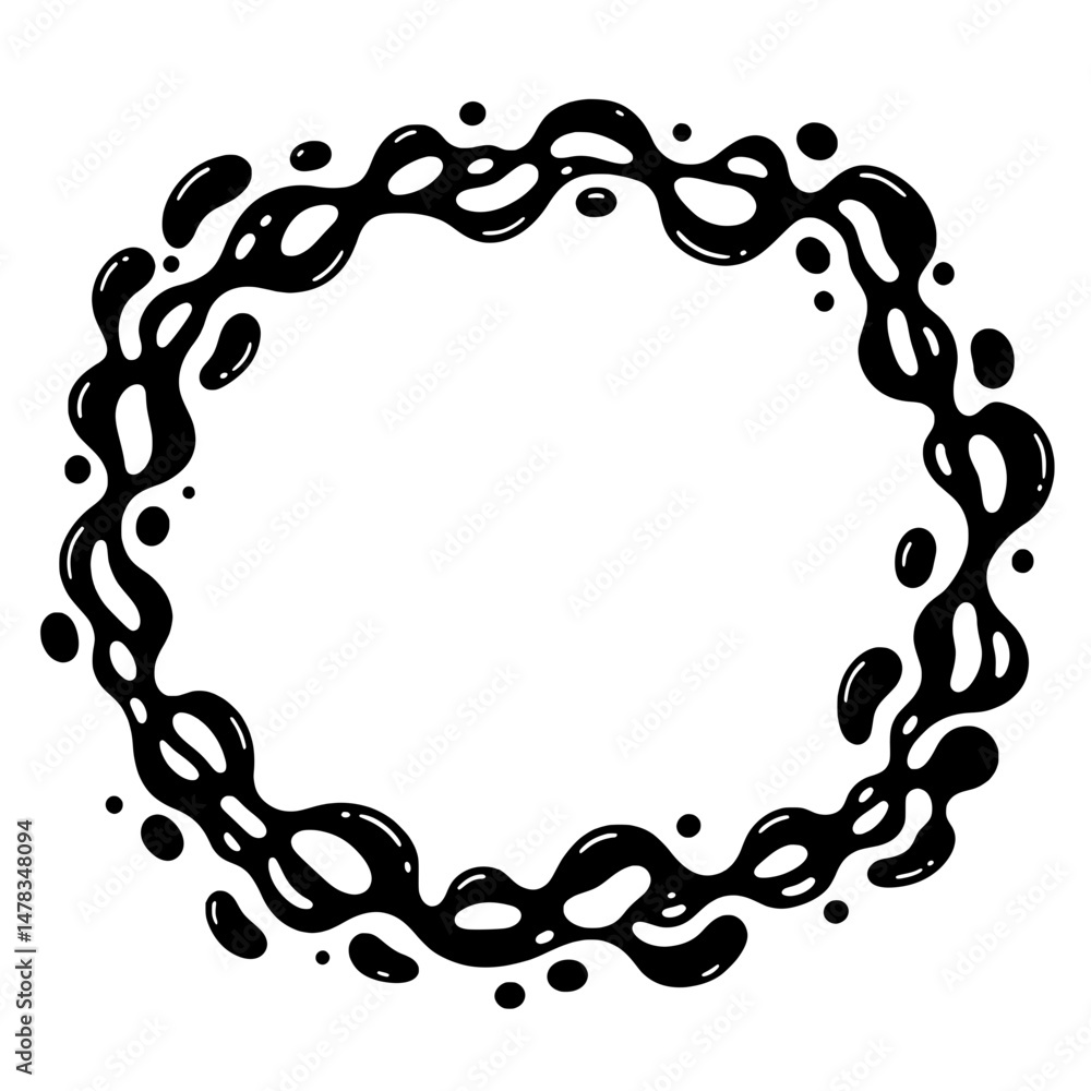 Poster elegant fluid ring frame: a black liquid art form creates a stylish circular frame perfect for addin