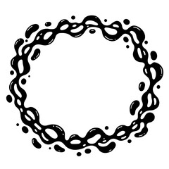 Elegant Fluid Ring Frame: A black liquid art form creates a stylish circular frame perfect for adding a touch of elegance and modernity. The artwork is digitally crafted with glossy droplets.
