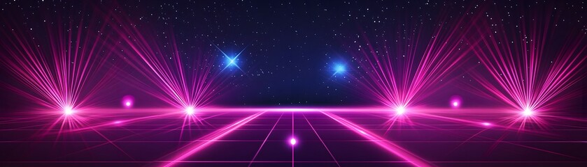 Dynamic glowing neon light beams on a flat surface.