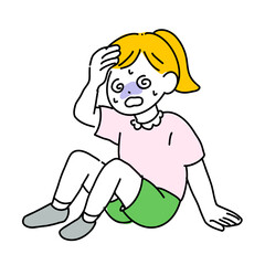 青ざめて座り込む女の子のイラスト（熱中症・体調不良・緊急対応）