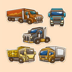 dump truck vehicle doodle collection set. hand draw style
