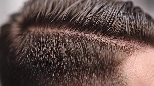 Zoom in shot close up of human male hair
