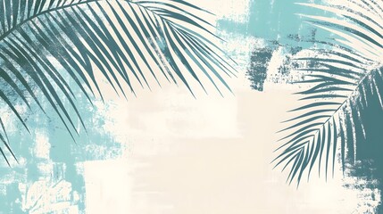 Fototapeta premium Abstract Tropical Palm Leaves Teal Beige Art Print
